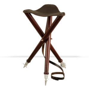 BANQUETA MADERA Y PIEL - 3 PATAS - ACERO