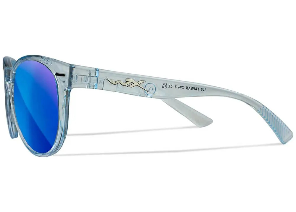 gafas wiley x covert lentes de espejo azul polarizadas captivate montura azul zafiro claro cristal brillante