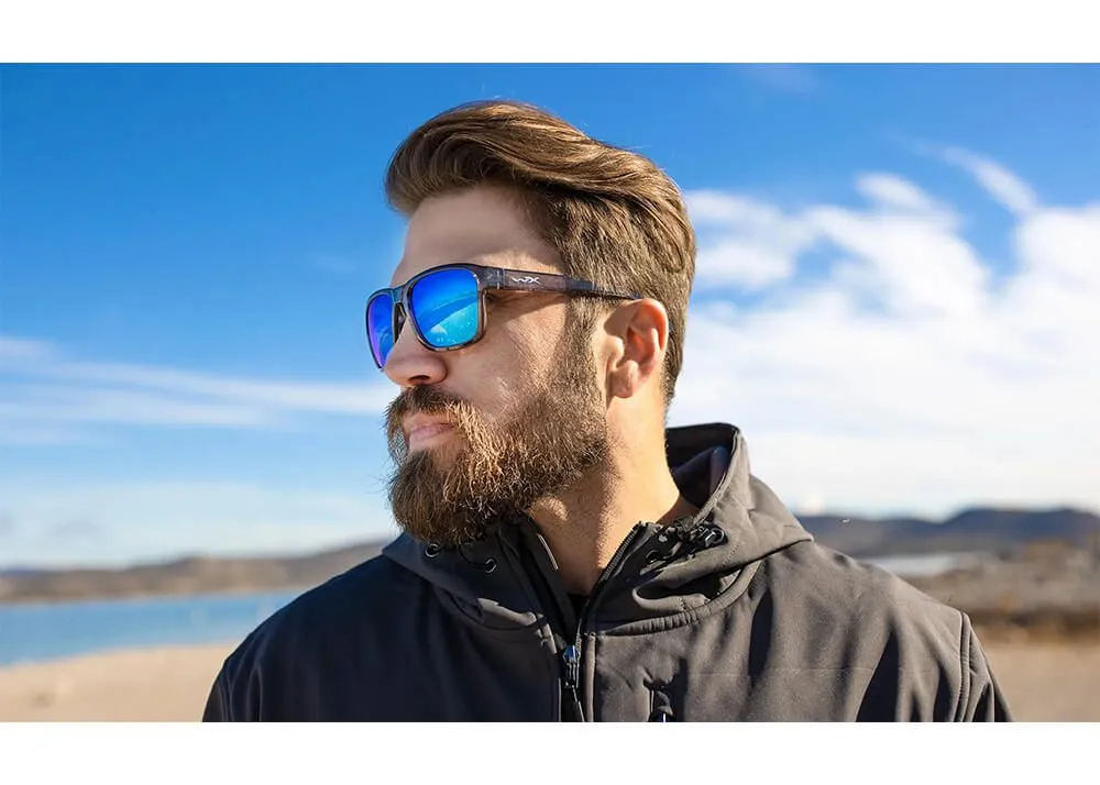 gafas wiley x trek lentes captivate polarizadas azul espejo montura cristal brillante gris oscuro