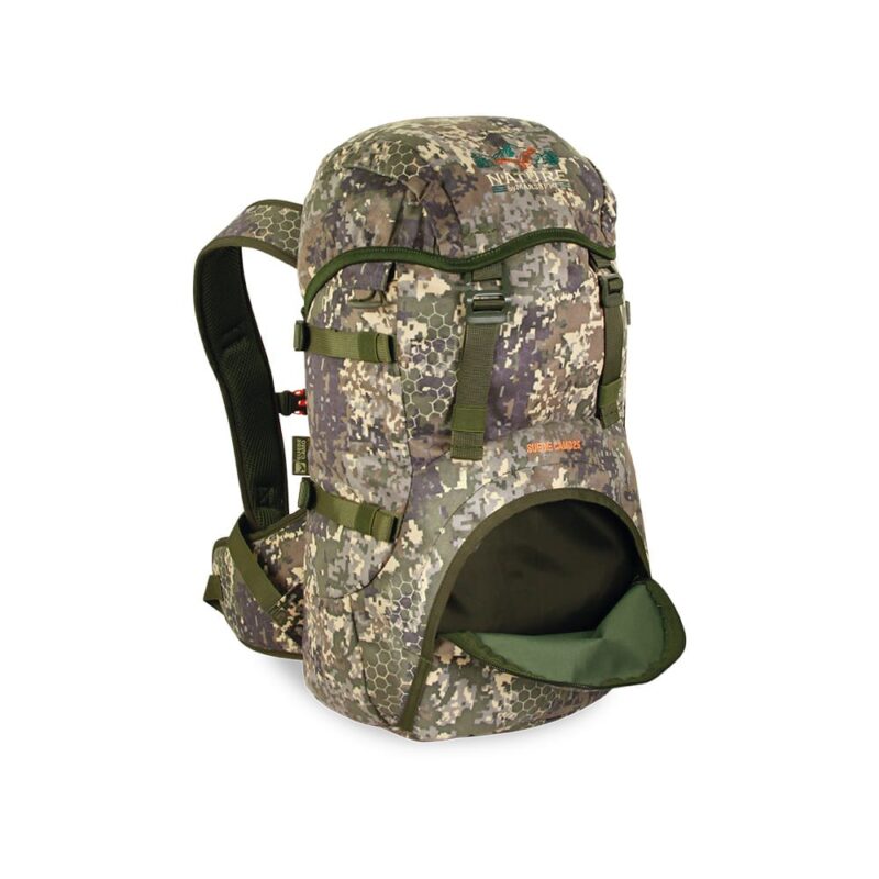 mochila caza con sistema hook de apertura suede camo 25 litros pf pro nature by marsupio